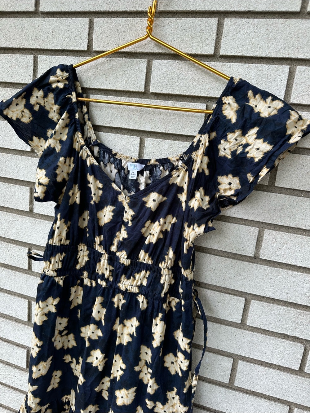 Time and Tru Navy Floral Cotton Flutter Sleeve Tiered Maxi Dress M Cottagecore - Picture 3 of 13